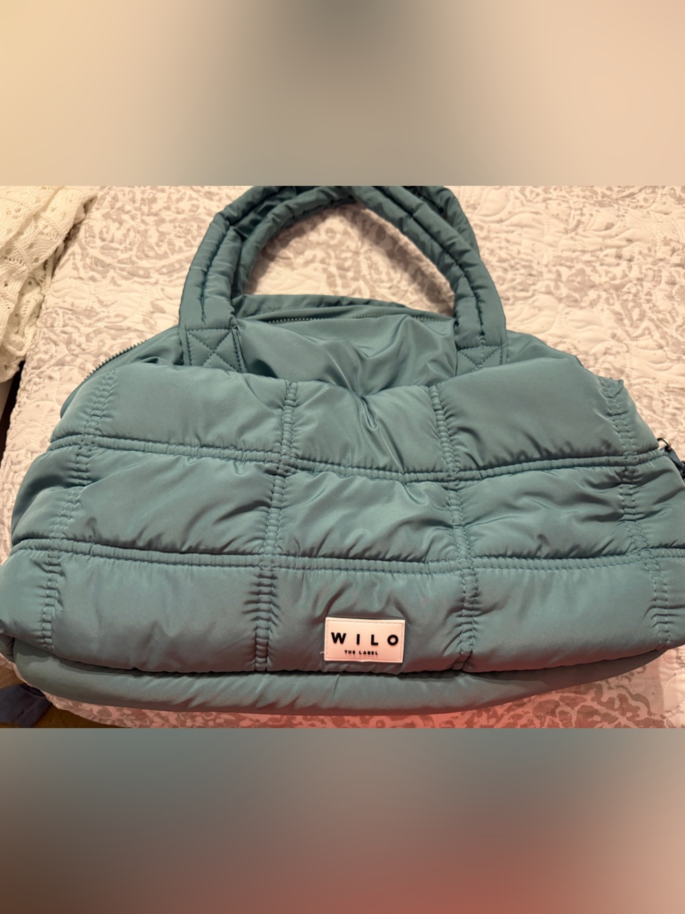 Willow Teal Quilted Puffer Tote